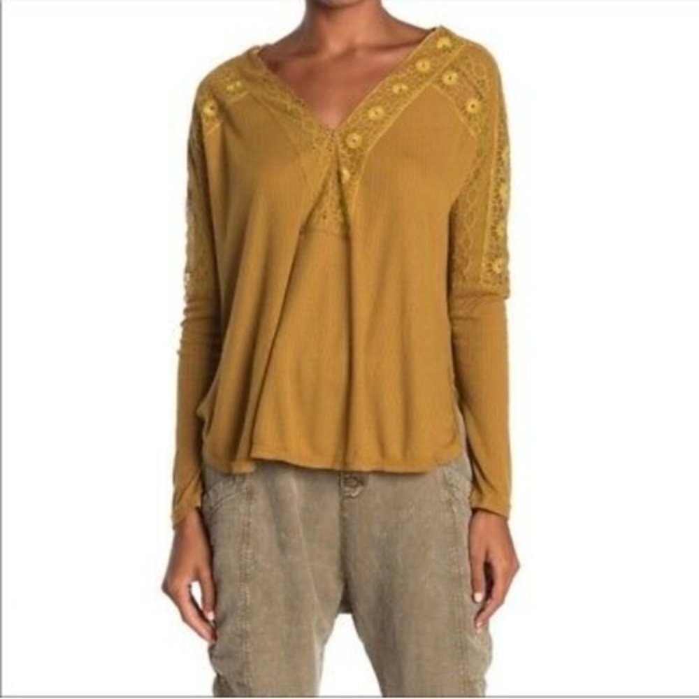 NWT Free People Alchemy Mustard Lace Top